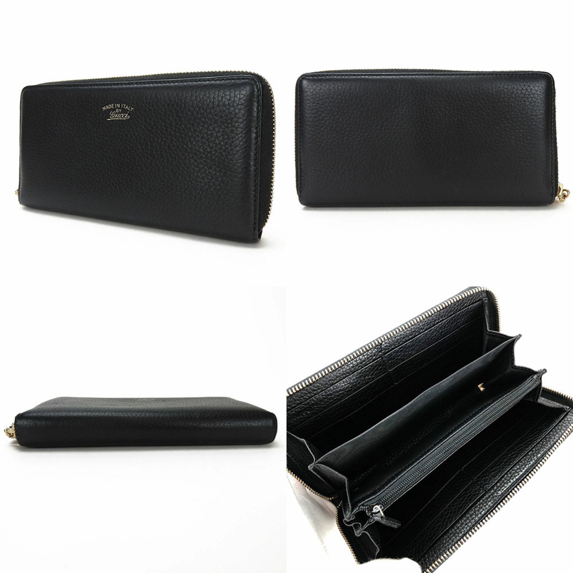 GUCCI 307984 Round Long Wallet Bamboo Tassel Leather Black Zip Around