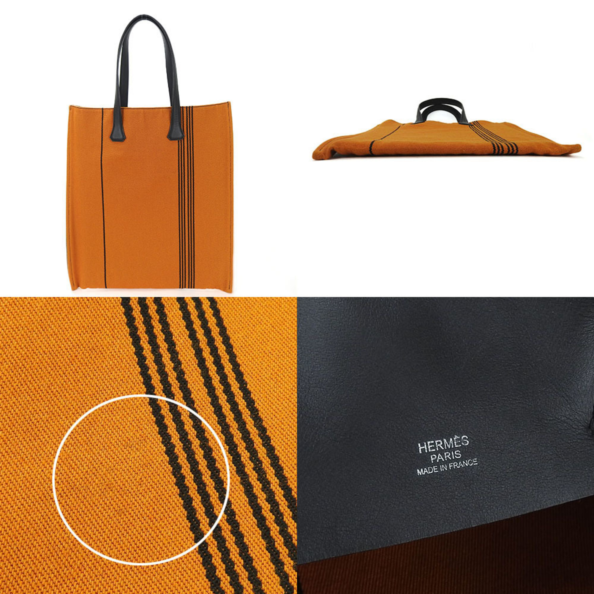 Hermes Tote Bag Potamos Cabas GM Orange Black Canvas Leather Unisex Women's Men's HERMES bag orange black