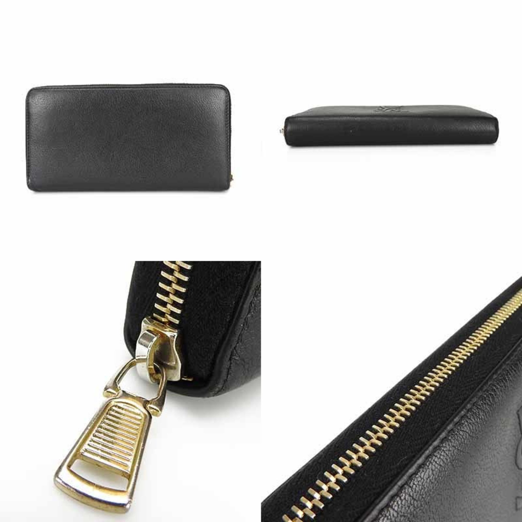 SAINT LAURENT YSL 352904 Round Long Wallet Black Leather Women's Zip Around