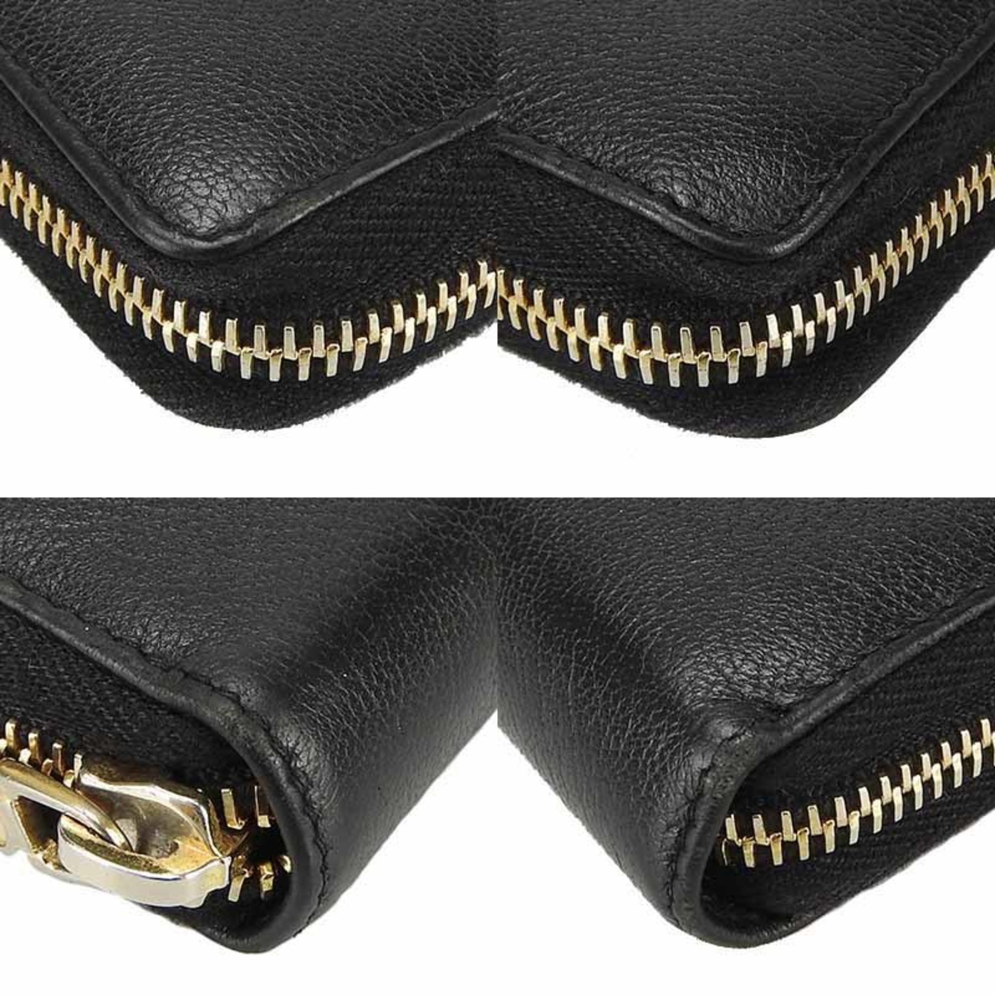 SAINT LAURENT YSL 352904 Round Long Wallet Black Leather Women's Zip Around