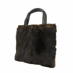 LOEWE nappa leather mink fur handbag black dark brown mini hand bag Dark Brown