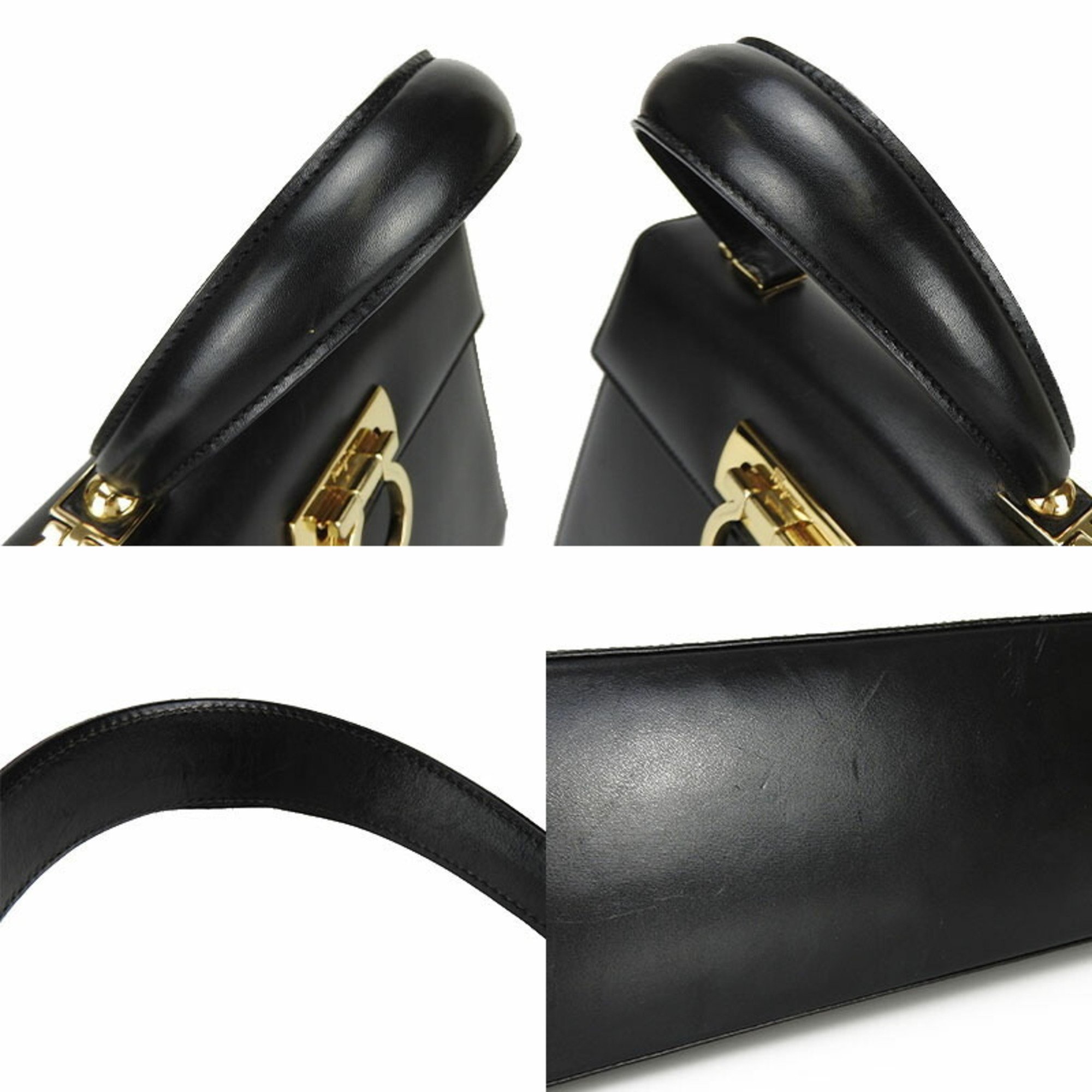 Salvatore Ferragamo AF-21-2181 Gancini 2way handbag leather calf shoulder black BLACK ladies Hand Bag
