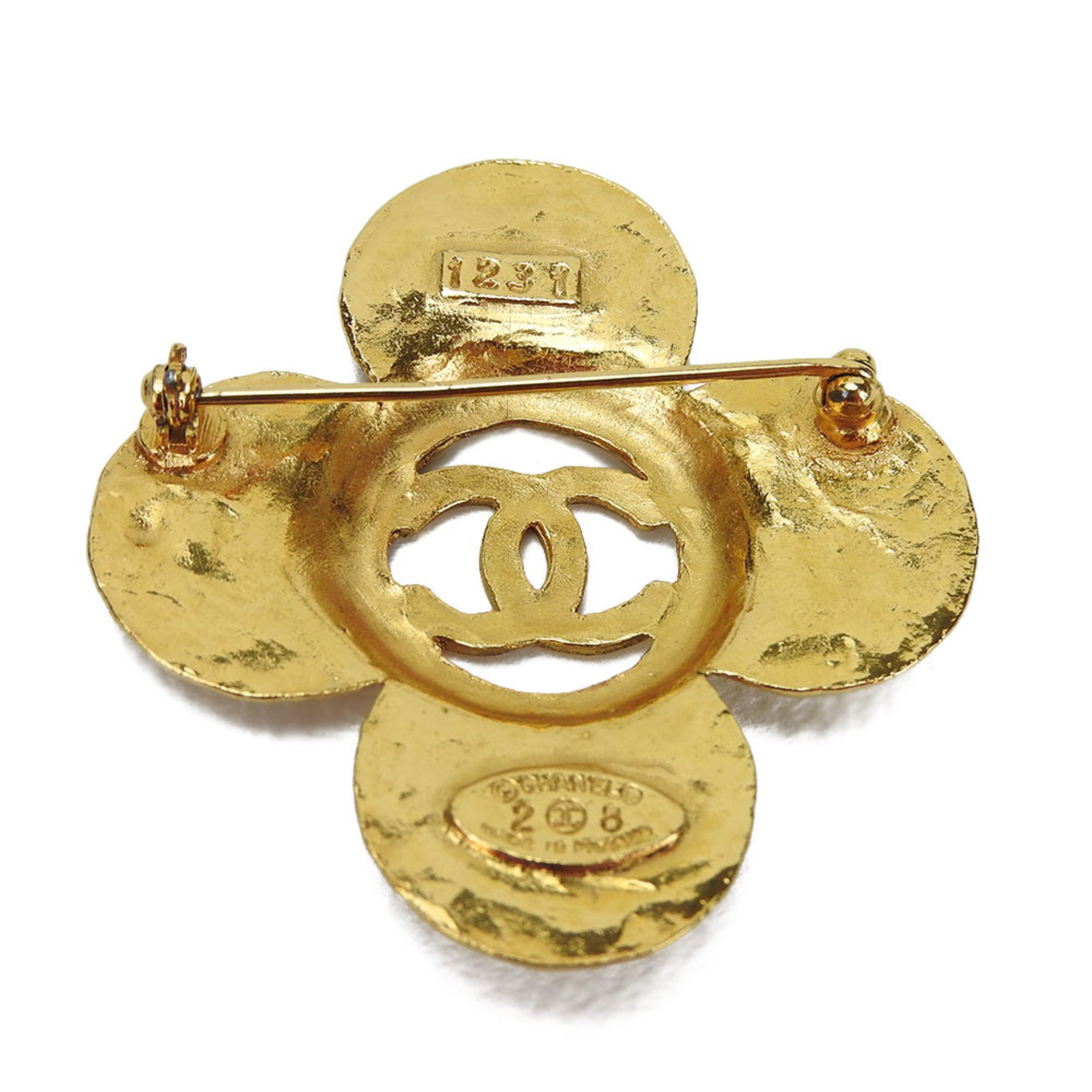 CHANEL Chanel coco mark brooch flower plated gold accessory box accessories