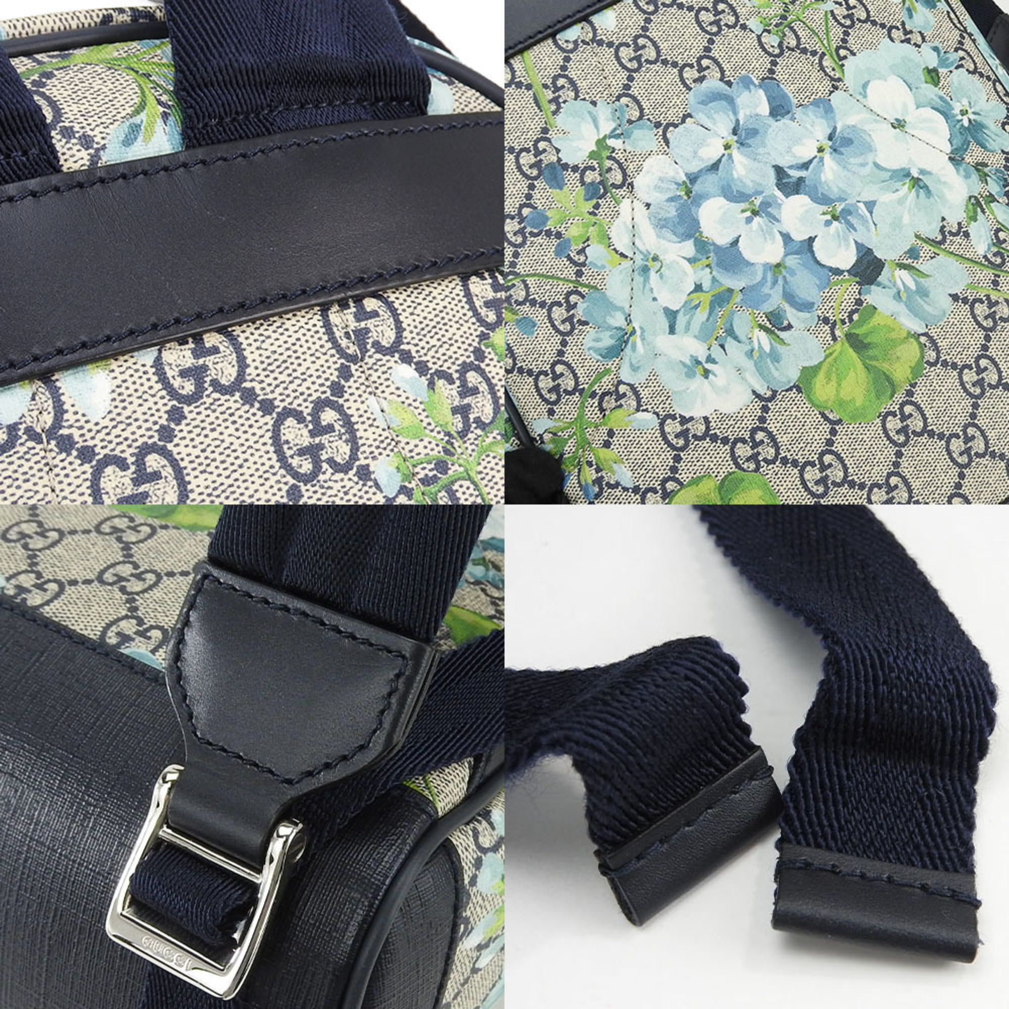 Gucci backpack rucksack 546327 GG blooms pattern leather beige navy blue GUCCI flour pvc