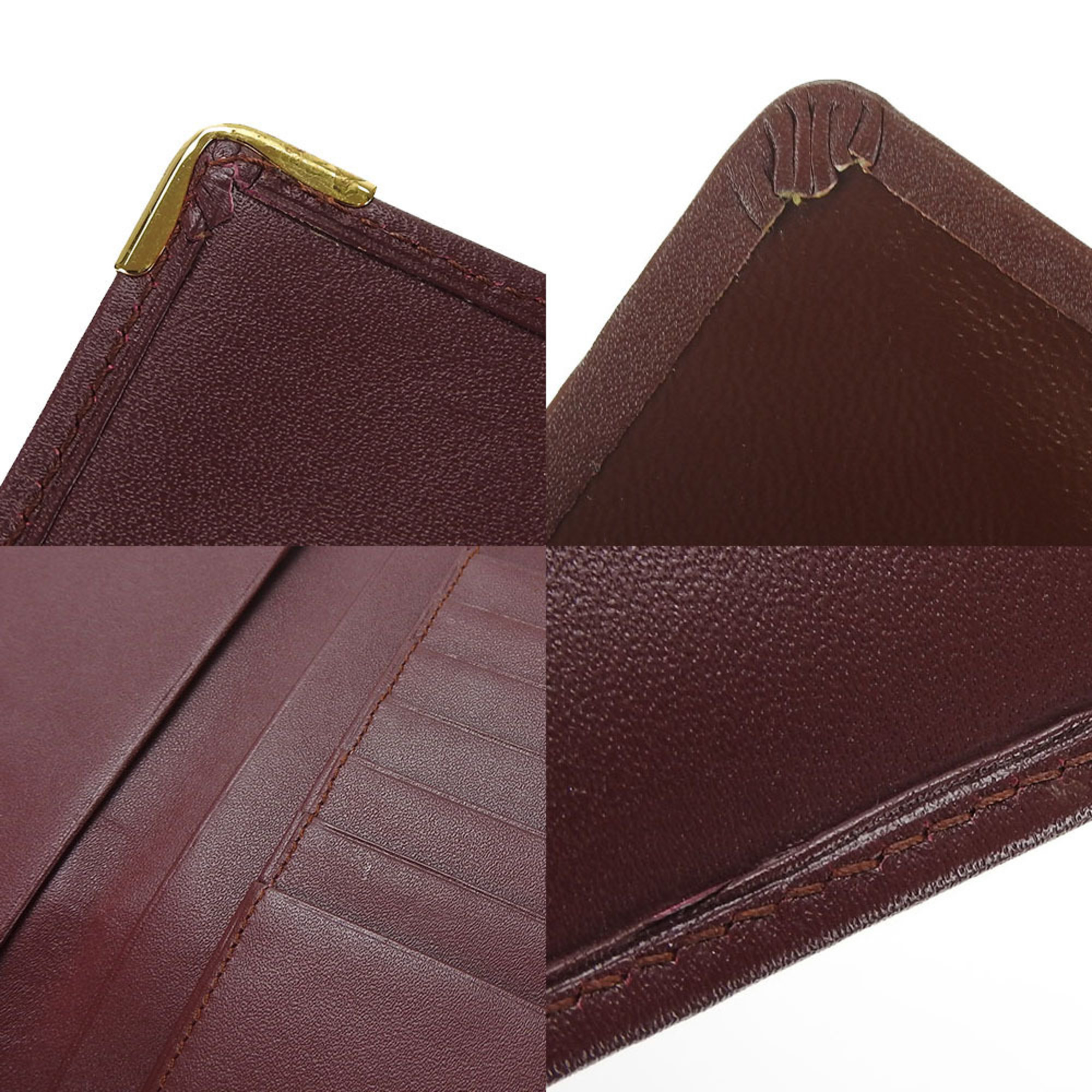 Cartier Must Do Bifold Long Billfold Card Wallet Line Leather Bordeaux Ladies long wallet leather bordeaux