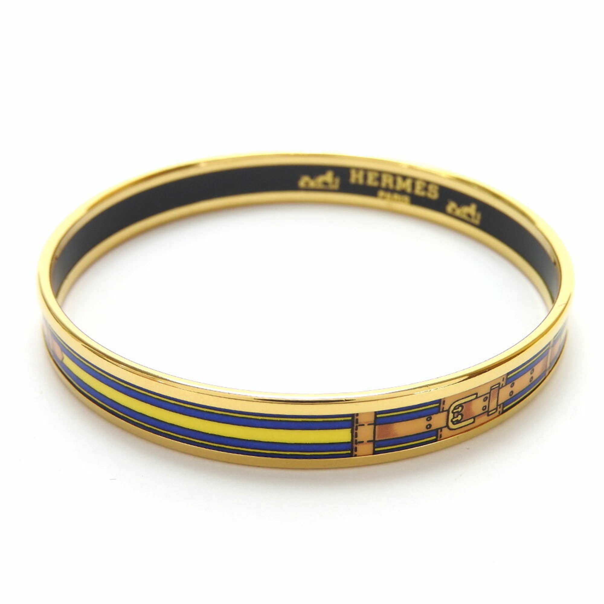 hermes bangle bracelet enamel accessory belt pattern cloisonne gold blue yellow plated ladies accessories