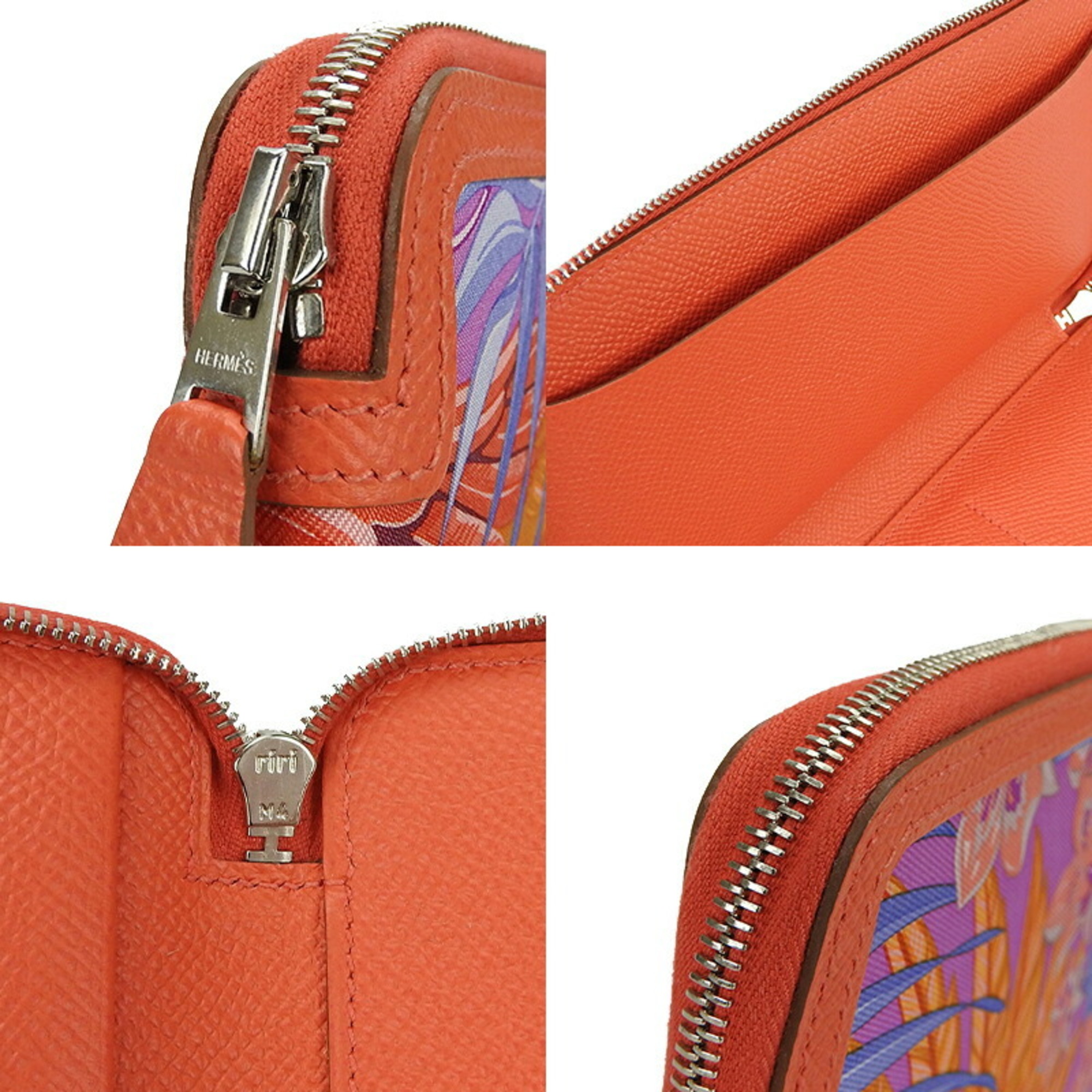 Hermes Socwar Multi Case HERMES Silk Epson Pink □R Engraved Zippy Zip Round Wallet Accessory