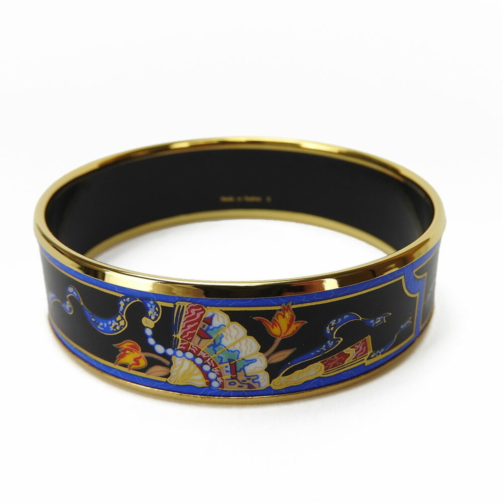 Hermes bangle enamel GP fan pattern cloisonne gold plated accessory bracelet ladies HERMES Accessories authentic