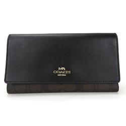 Coach tri-fold long wallet signature PVC F88024 dark brown black leather ladies coach