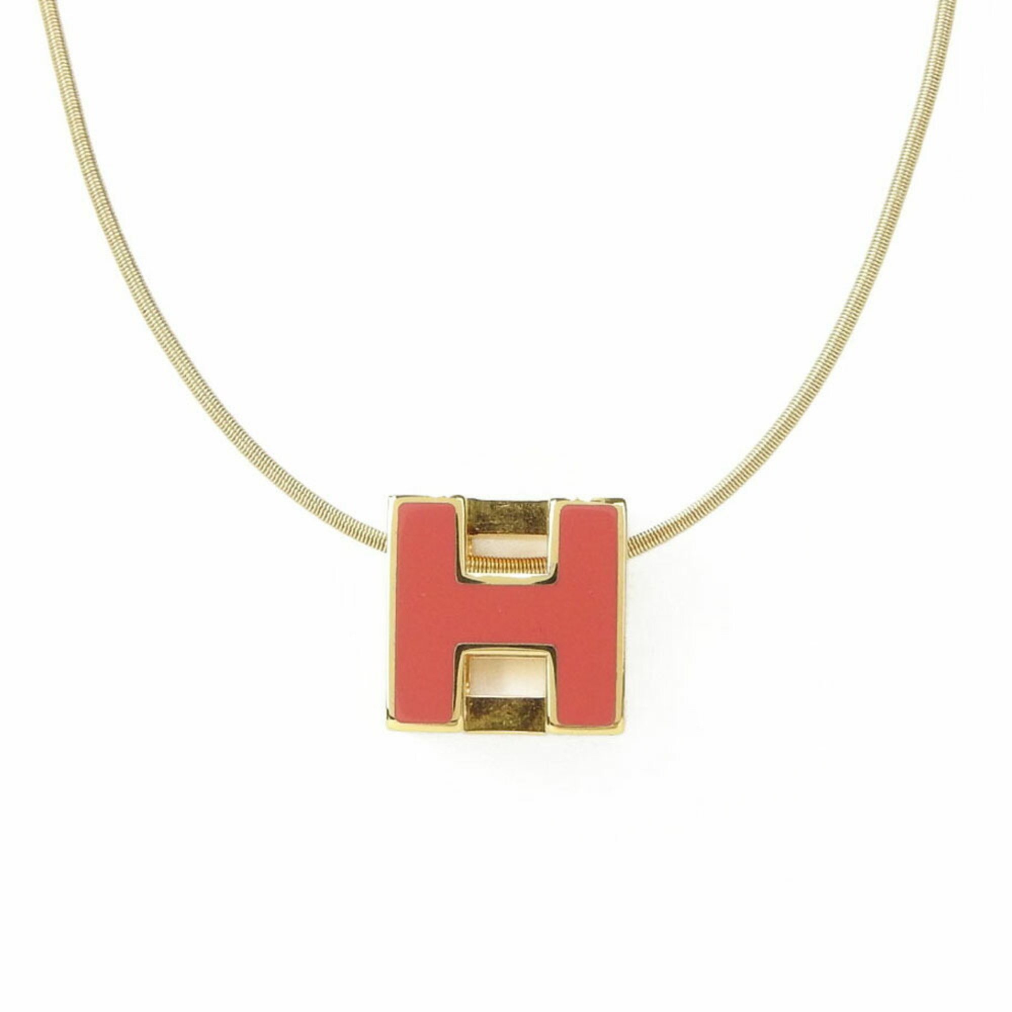 Hermes Necklace Cage de Ash H Cube Gold Pink GP Pendant Accessories Women's HERMES necklaceAccessories