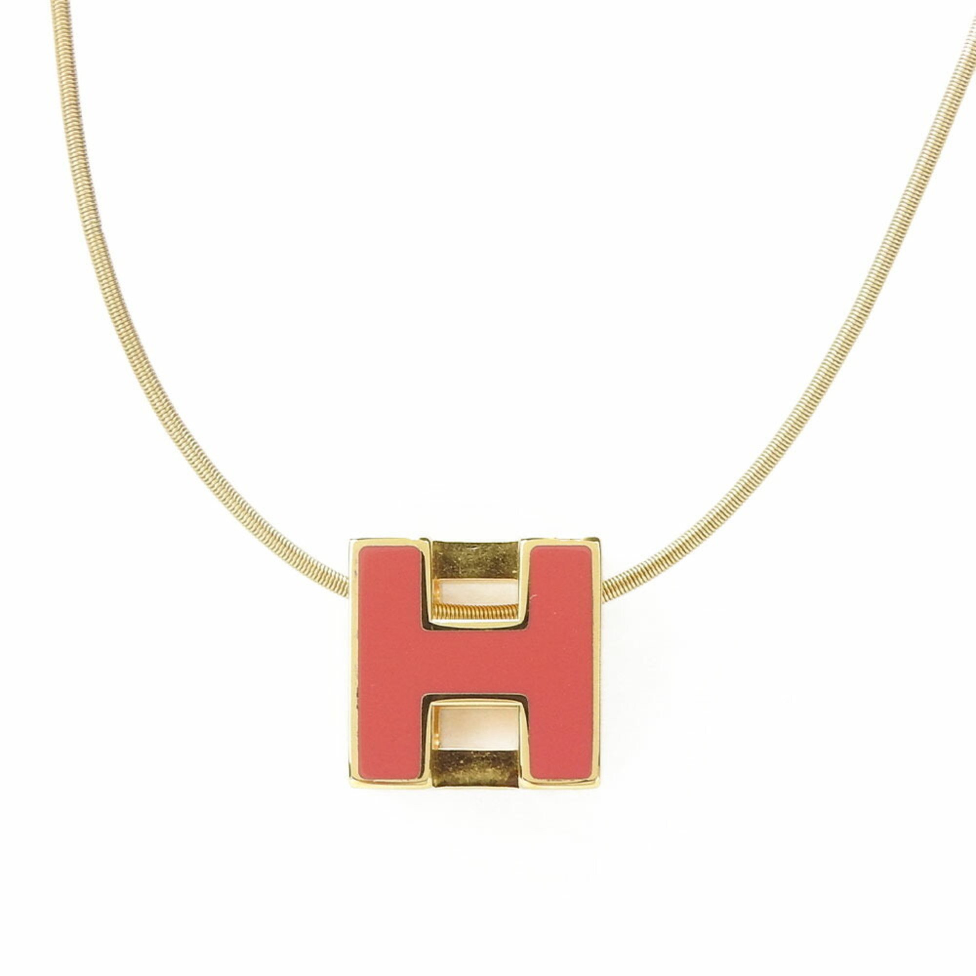 Hermes Necklace Cage de Ash H Cube Gold Pink GP Pendant Accessories Women's HERMES necklaceAccessories