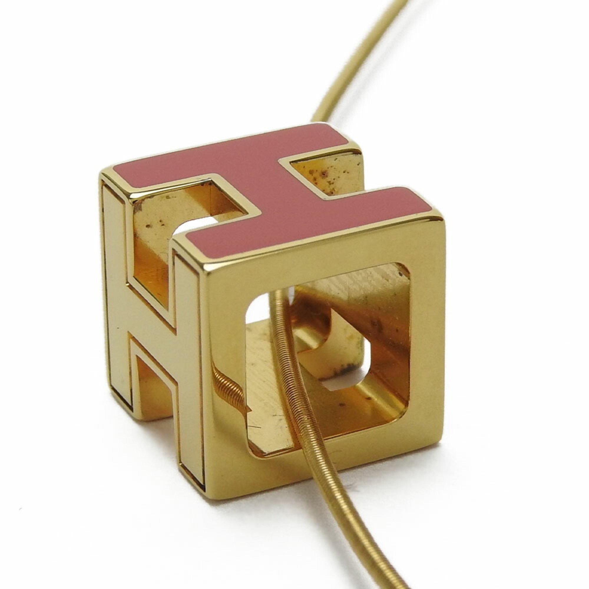 Hermes Necklace Cage de Ash H Cube Gold Pink GP Pendant Accessories Women's HERMES necklaceAccessories