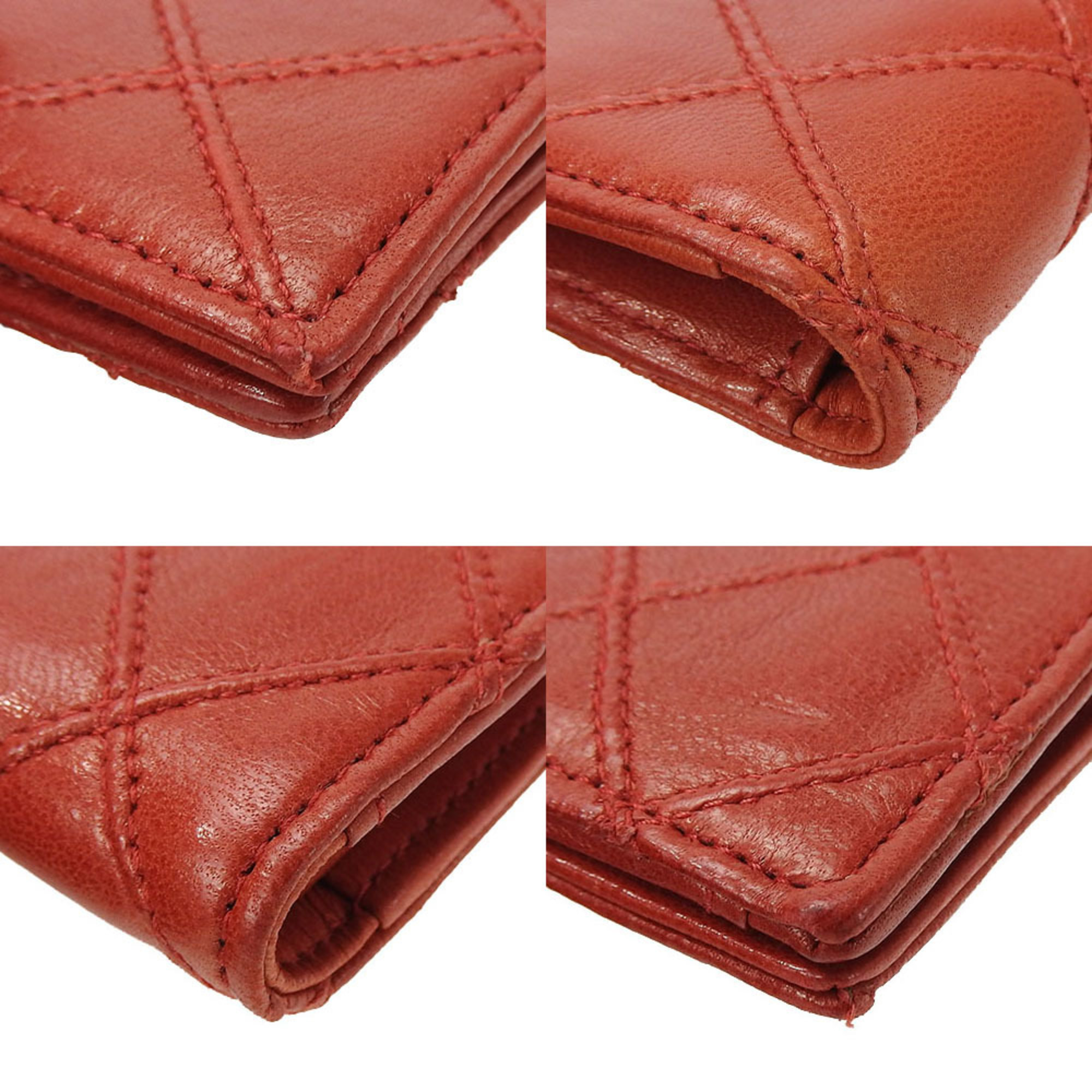 CHANEL Coin Card Case Red Coco Mark Bicolore Stitch Leather Accessories Ladies