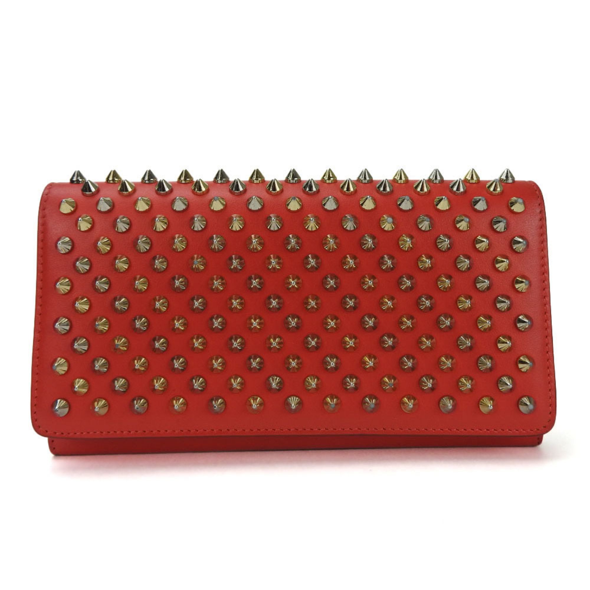 Christian Louboutin Bifold Long Wallet 1175077 Studded Macaron Leather Red Accessories Ladies long wallet red