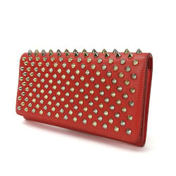 Christian Louboutin Bifold Long Wallet 1175077 Studded Macaron Leather Red Accessories Ladies long wallet red