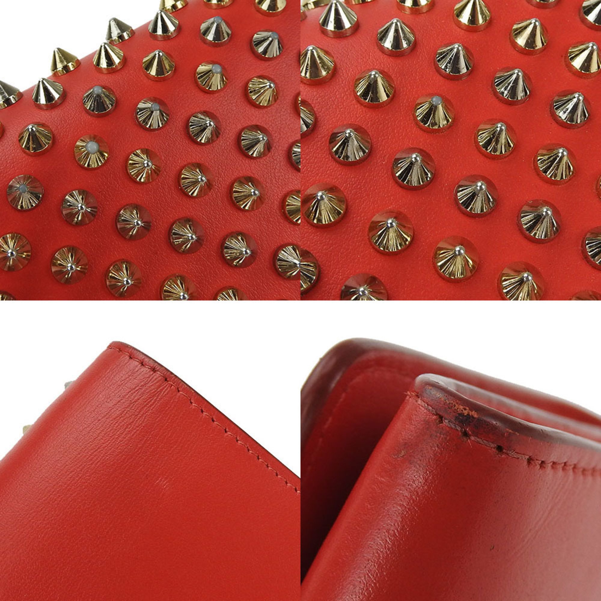 Christian Louboutin Bifold Long Wallet 1175077 Studded Macaron Leather Red Accessories Ladies long wallet red