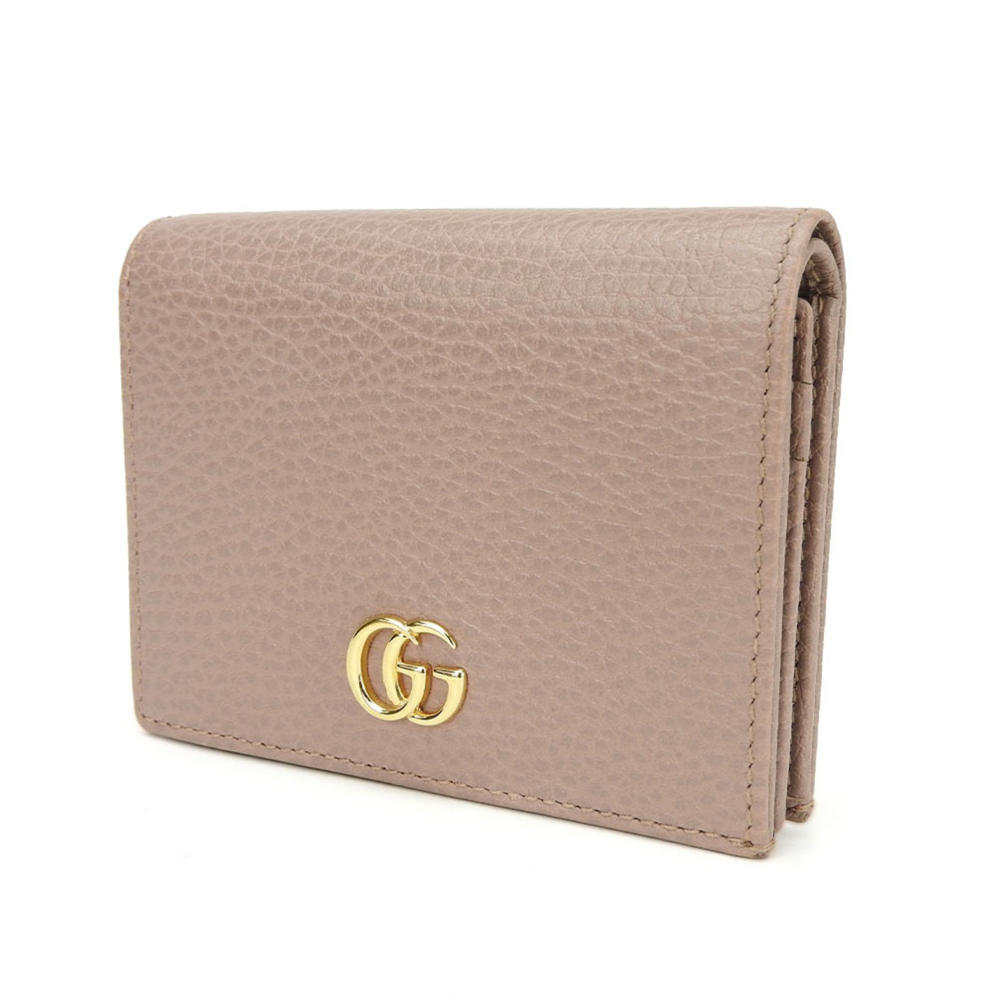 Gucci Bifold Wallet Compact 456126 GG Marmont Beige Accessories Women's GUCCI Leather beige gold