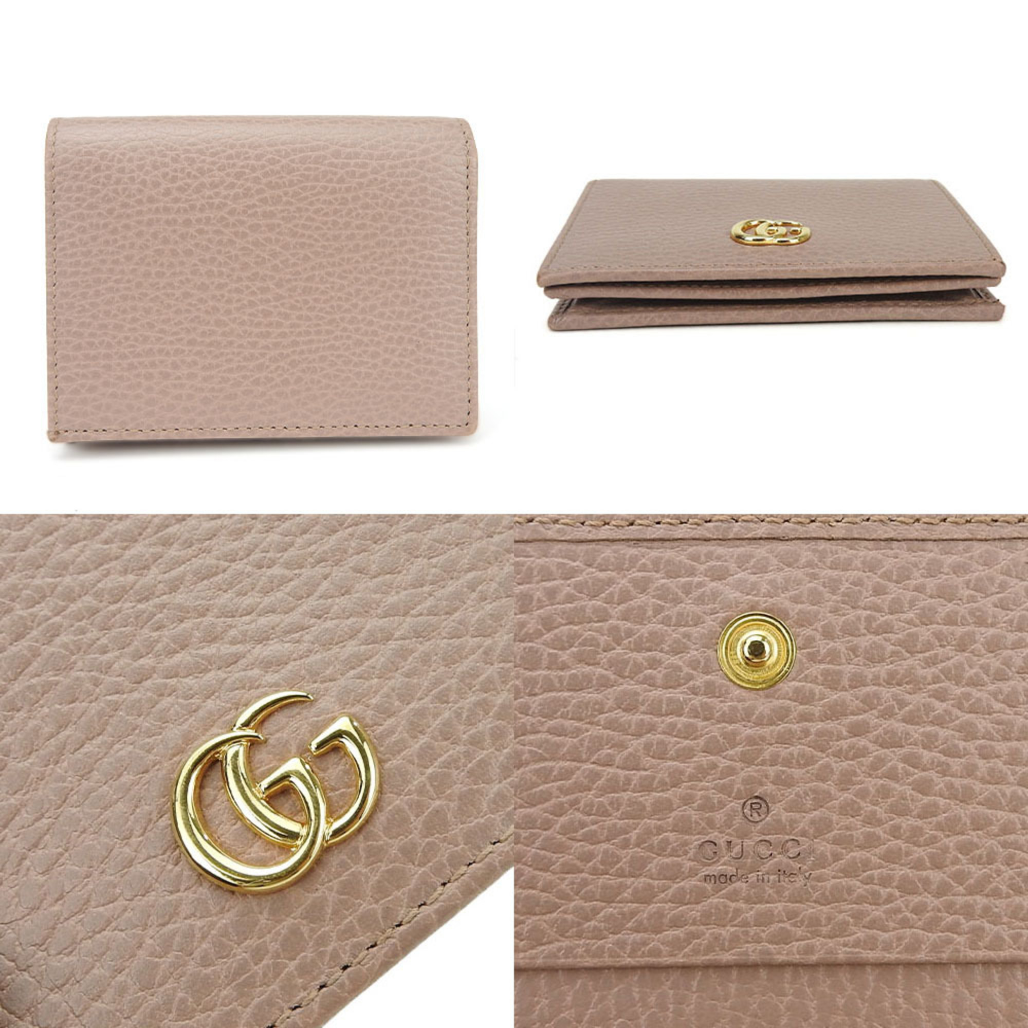 Gucci Bifold Wallet Compact 456126 GG Marmont Beige Accessories Women's GUCCI Leather beige gold