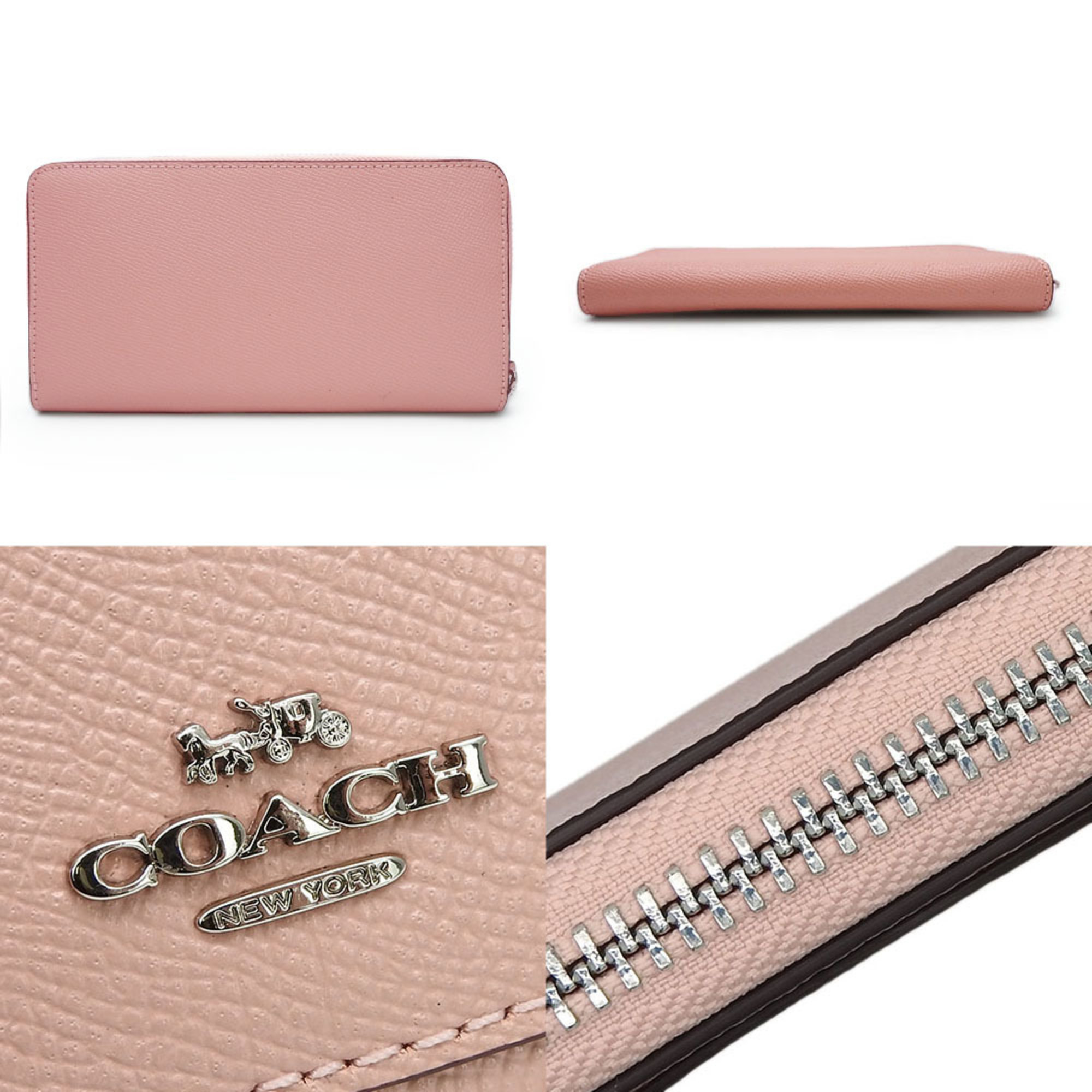Coach round long wallet F54007 leather pink ladies coach zippy zip around