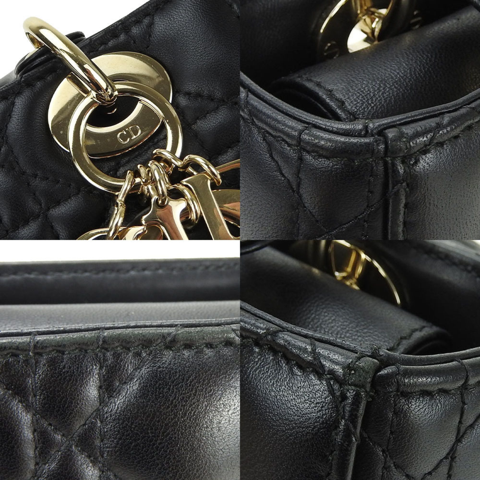 Christian Dior Handbag Shoulder Lady Cannage My ABC MY Small Lambskin Leather Black Women's hand bag black leather small