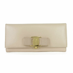 Salvatore Ferragamo KI-22 B559 Rose Ribbon Bifold Long Wallet Beige Leather Women's leather long wallet beige Gold