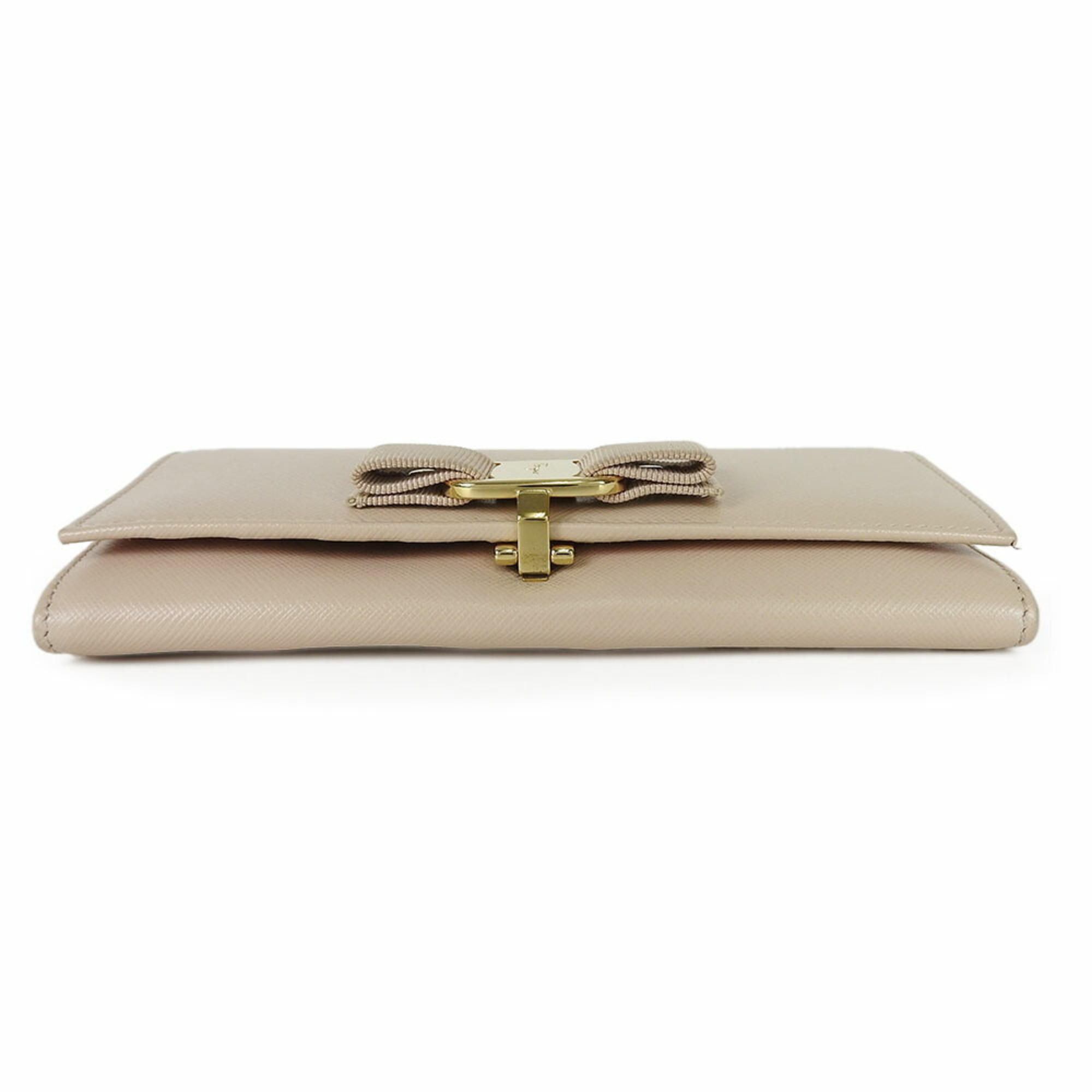 Salvatore Ferragamo KI-22 B559 Rose Ribbon Bifold Long Wallet Beige Leather Women's leather long wallet beige Gold