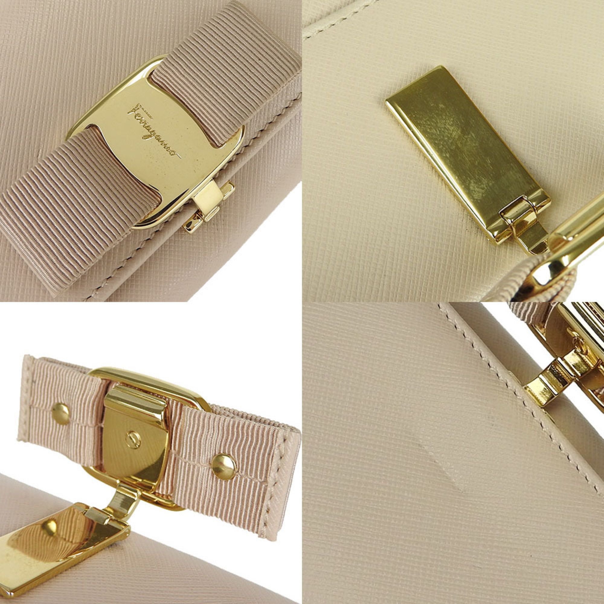 Salvatore Ferragamo KI-22 B559 Rose Ribbon Bifold Long Wallet Beige Leather Women's leather long wallet beige Gold