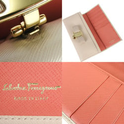 Salvatore Ferragamo KI-22 B559 Rose Ribbon Bifold Long Wallet Beige Leather Women's leather long wallet beige Gold