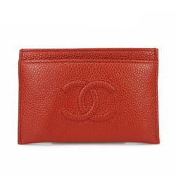 CHANEL Card Case Caviar Skin 2 Leather Coco Mark Red Credit leather used second hand Caviarskin b-a11077