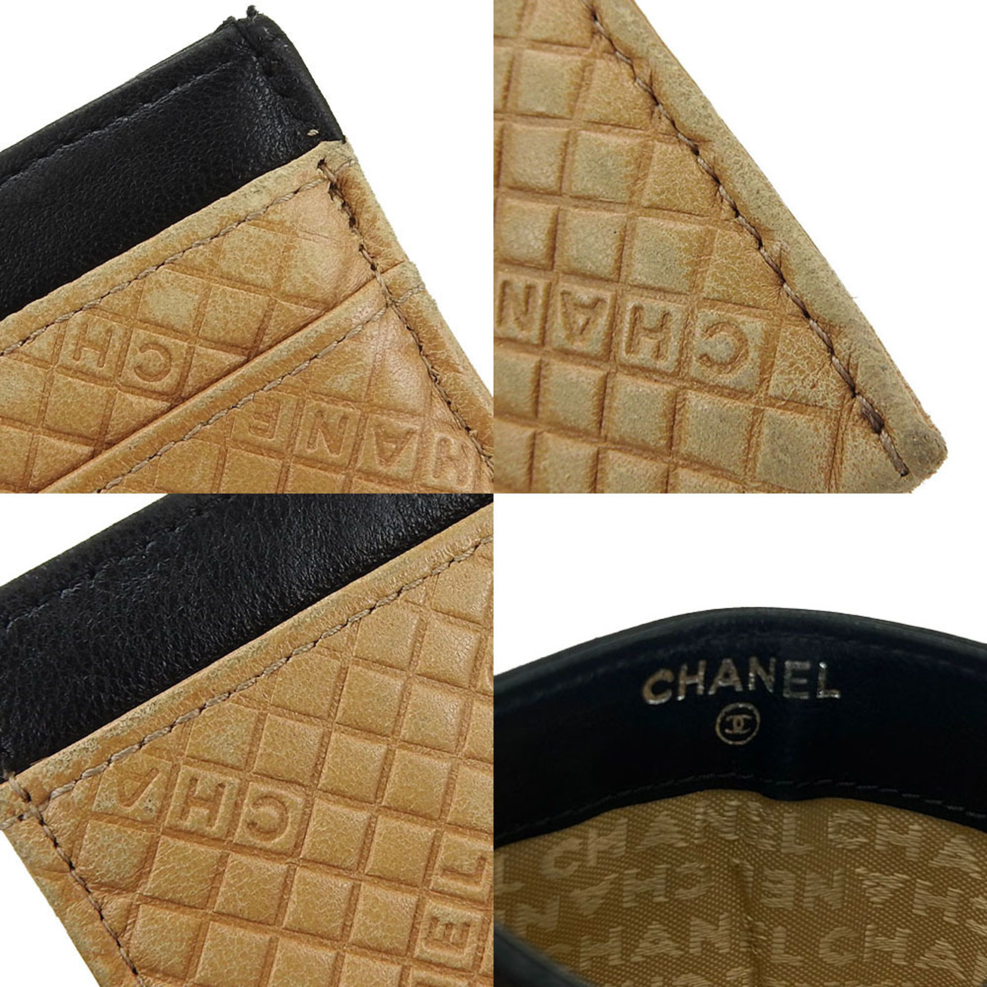 CHANEL Card Case Credit No. 9 Leather Beige Black Coco Mark Accessories Ladies Coin card case leather black coco