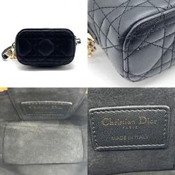 Christian Dior Crossbody Shoulder Bag Lady Cannage Micro Vanity Lambskin Black Ladies