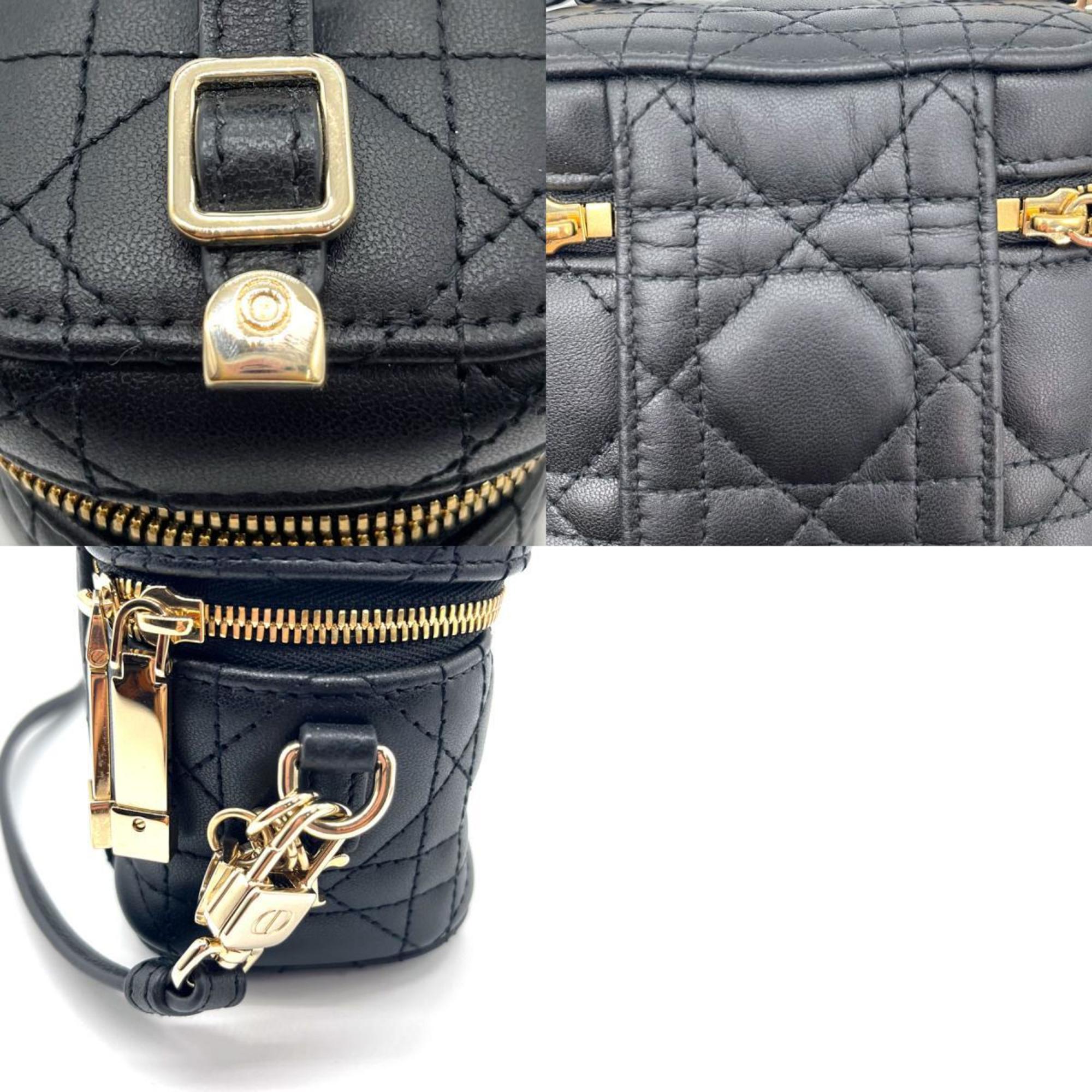 Christian Dior Crossbody Shoulder Bag Lady Cannage Micro Vanity Lambskin Black Ladies