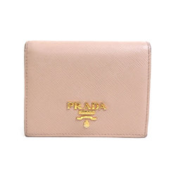 PRADA Bifold Wallet Logo Leather Pink Beige Gold Ladies