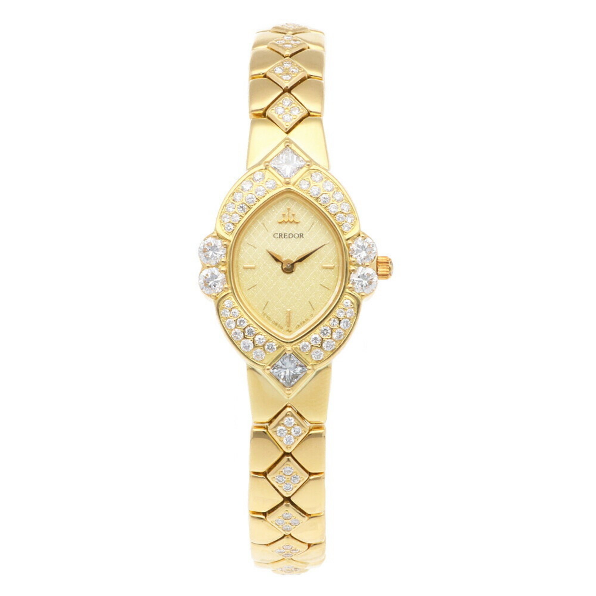 Credor Seiko Watch 18K Gold 1E70-5A70 Quartz Ladies CREDOR SEIKO Diamond Bezel