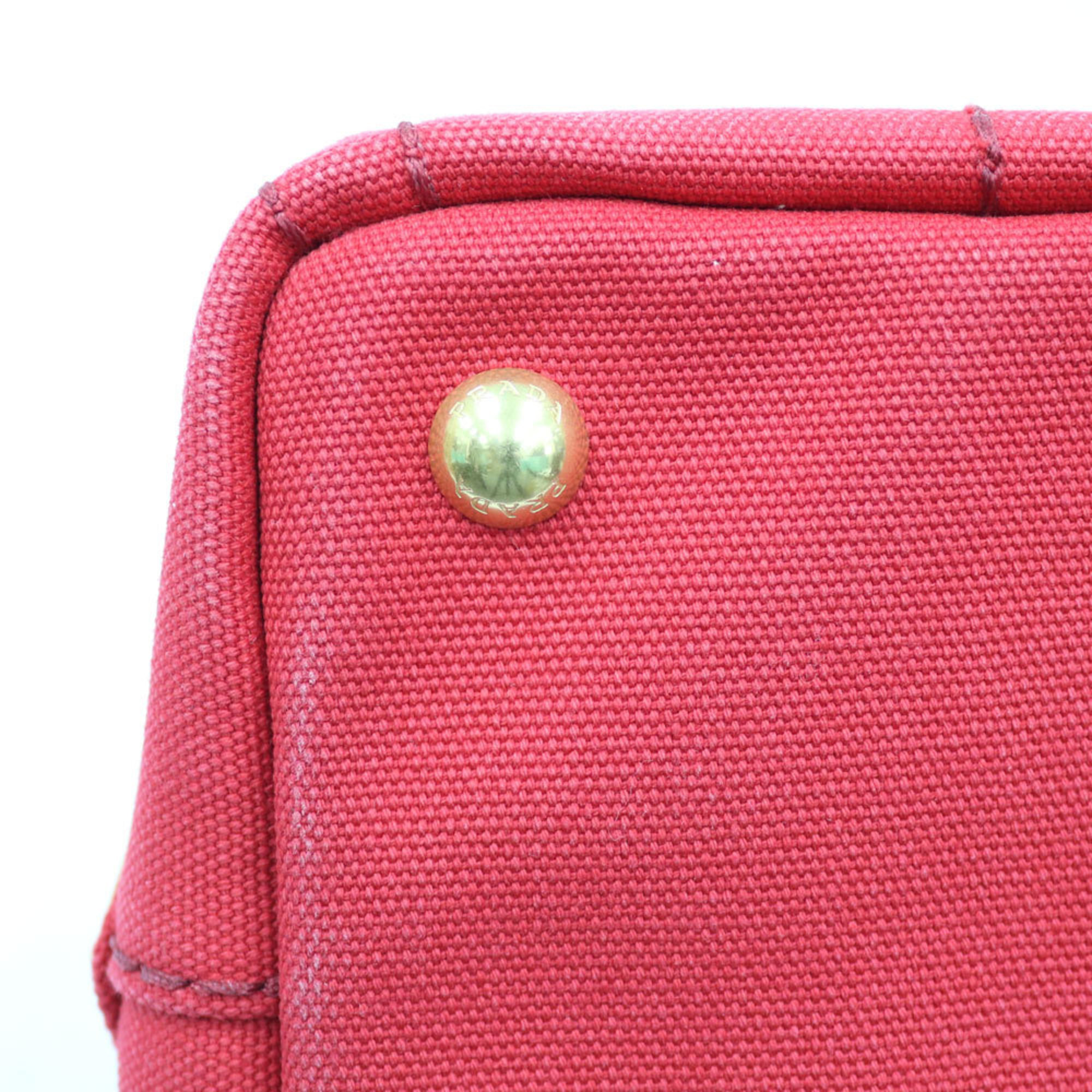 Prada Canapa Tote Mini Shoulder Bag Canvas Red Ladies PRADA Handbag
