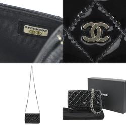 CHANEL Wallet Chain Matelasse Patent Leather/Metal Black/Silver Women's