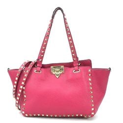 Valentino Garavani Handbag Shoulder Bag Rockstud Leather/Metal Magenta/Gold Women's