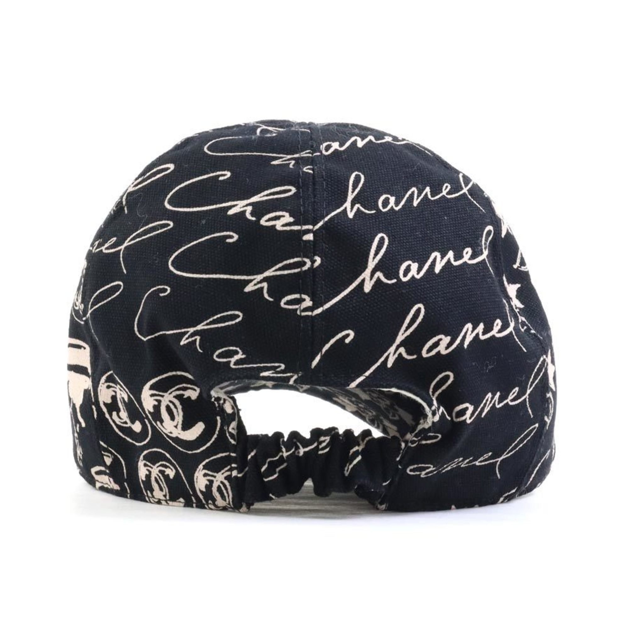 CHANEL Cap Coco Mark Camellia Cotton Black/Greige Women's