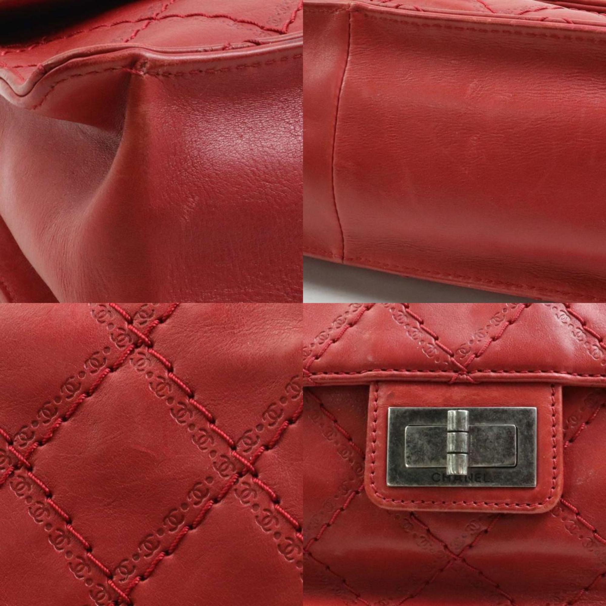 CHANEL Shoulder Bag 2.55 Leather/Metal Red Ladies