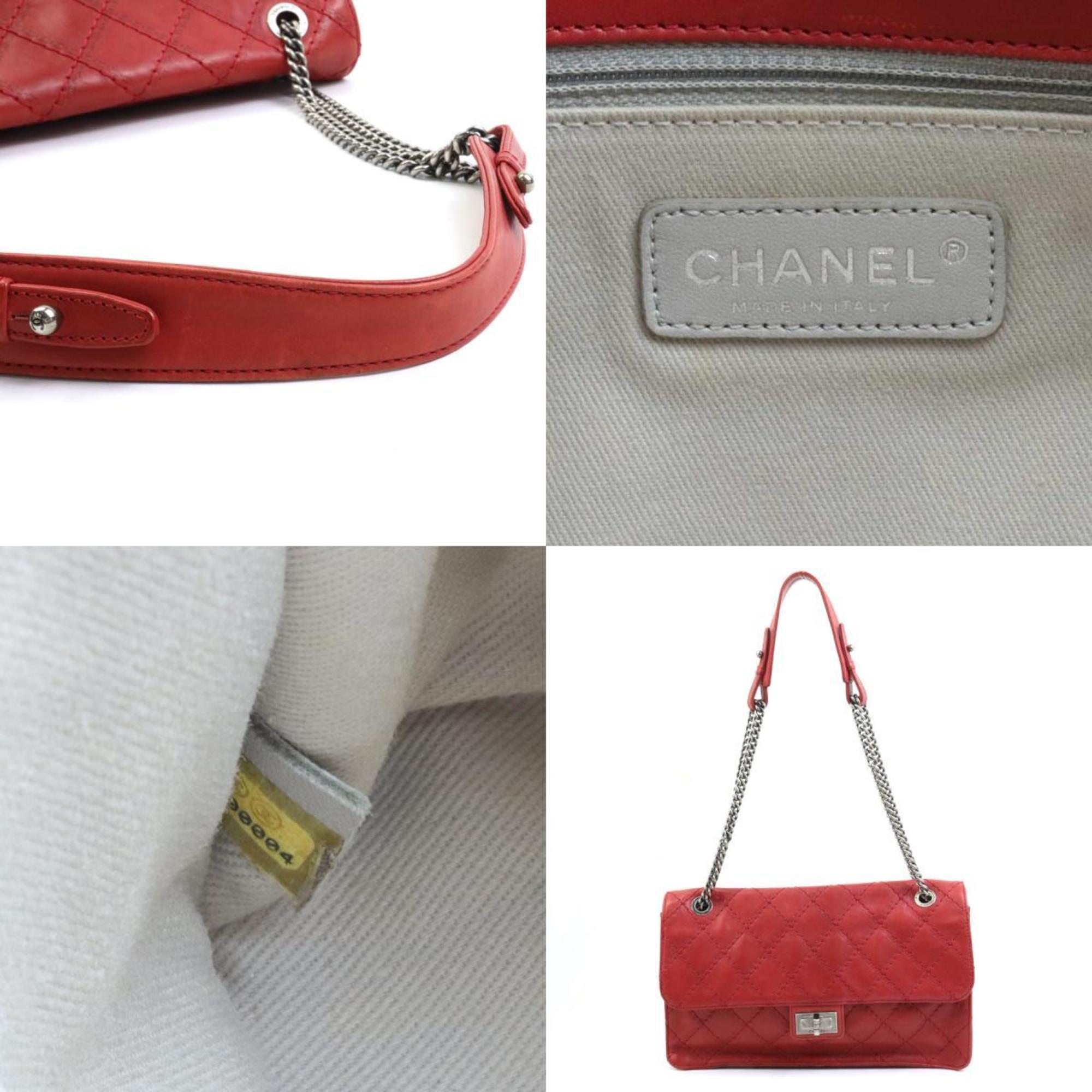 CHANEL Shoulder Bag 2.55 Leather/Metal Red Ladies