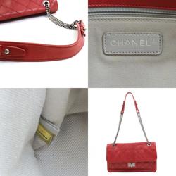 CHANEL Shoulder Bag 2.55 Leather/Metal Red Ladies