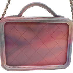 CHANEL CC Filigree Vanity Chain Shoulder Bag PVC Vinyl Pink Pochette Women's Square