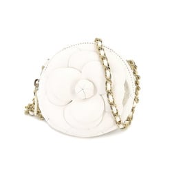 CHANEL Matelasse Camellia Chain Clutch Coin Case Purse Leather White AP2121
