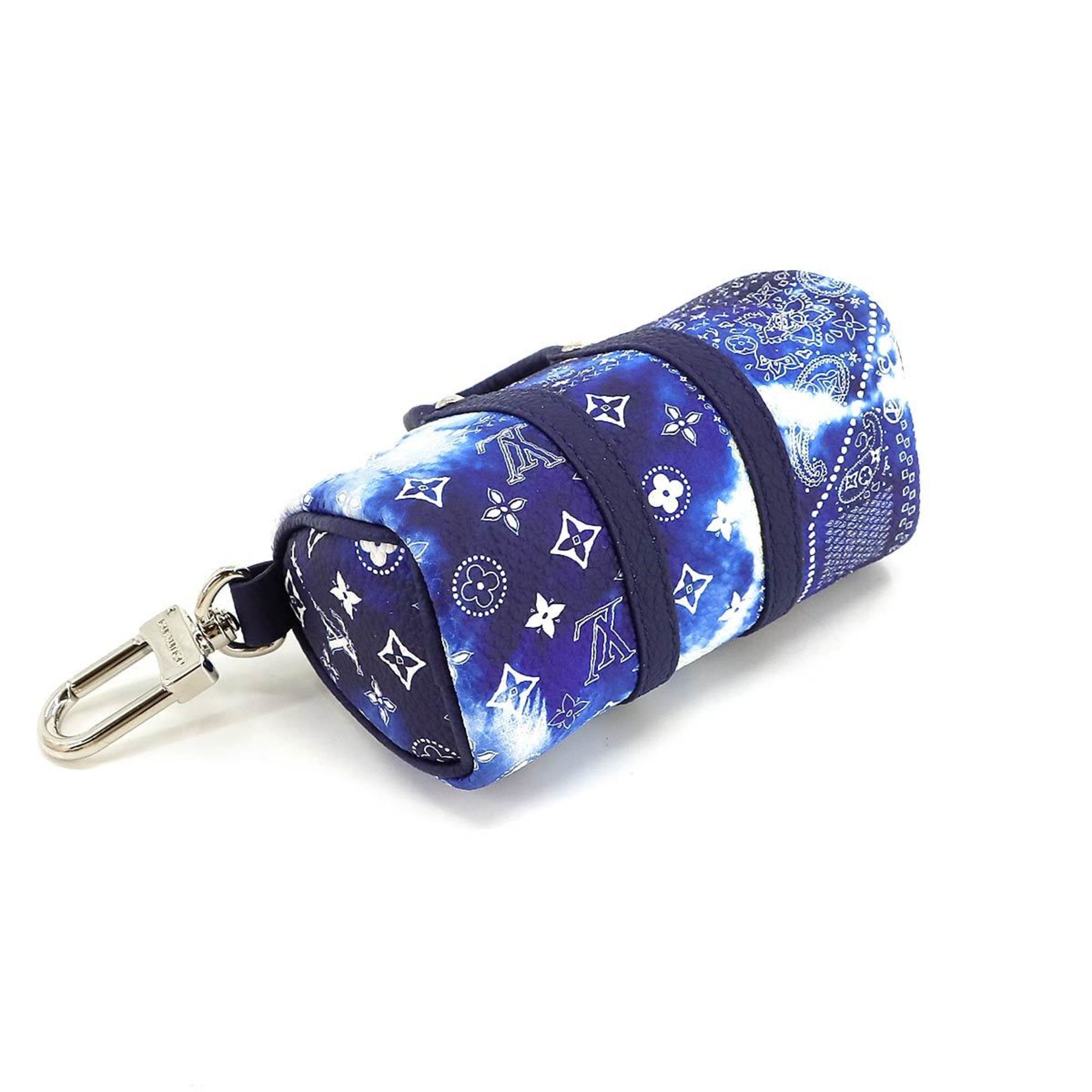 LOUIS VUITTON Monogram Bandana Porte Cle Pouch Keychain Charm Blue MP3337 Silver Hardware Key