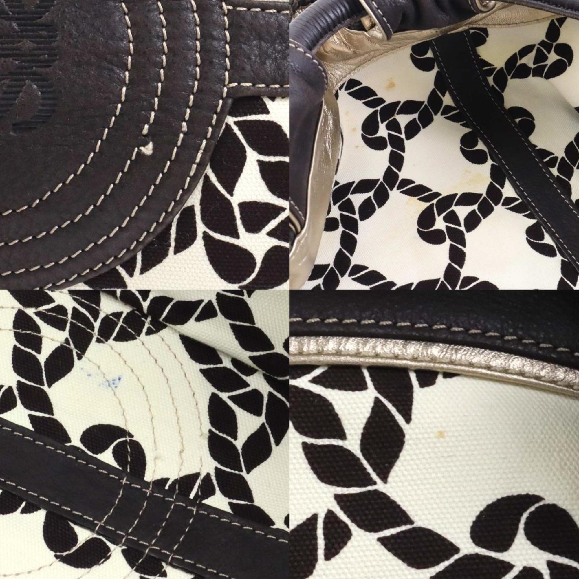 LOEWE Handbag Nappa Aire Canvas/Leather Off-White/Dark Brown Women's