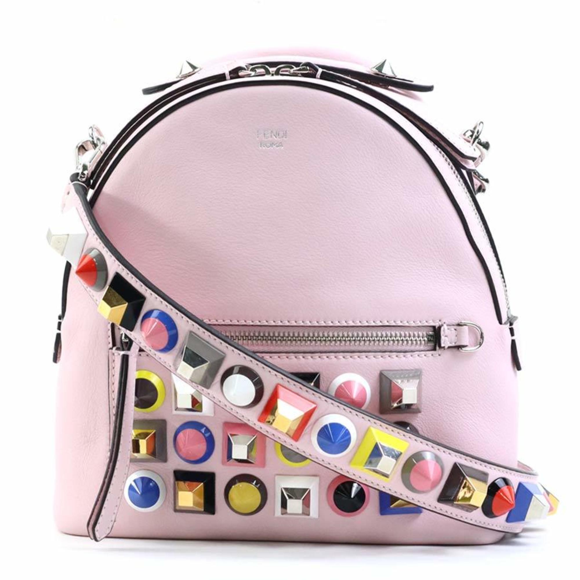 FENDI Crossbody Shoulder Bag Leather/Studded Light Pink/Multicolor Women's