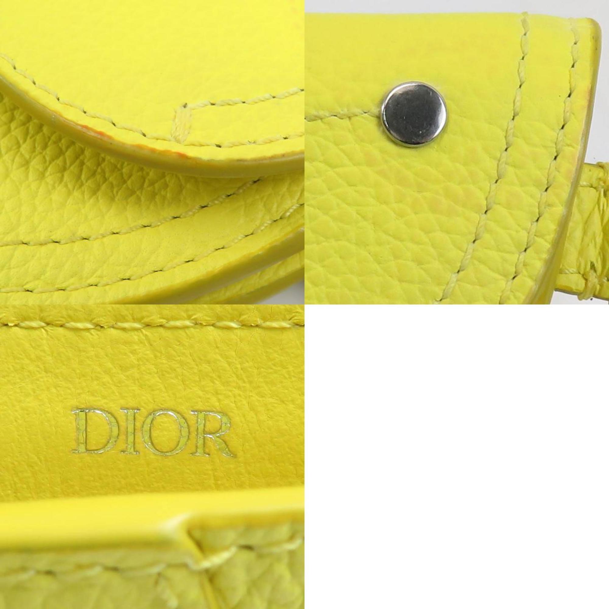 Christian Dior Pouch Charm Saddle Leather Yellow Ladies