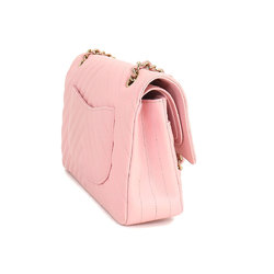 CHANEL Chevron V Stitch Chain Shoulder Bag Leather Pink A01112 Gold Hardware