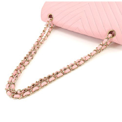 CHANEL Chevron V Stitch Chain Shoulder Bag Leather Pink A01112 Gold Hardware