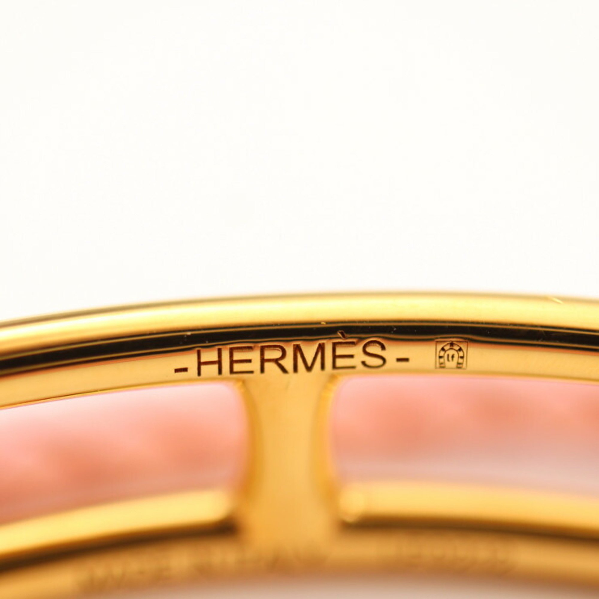 HERMES Luli Bracelet Size T2 Leather Metal Pink Gold Chaine d'Ancle Double Tour Braided